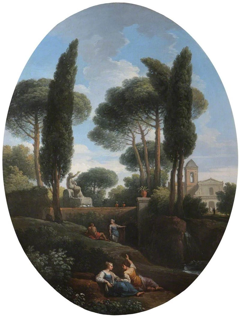 Un paesaggio classico con due donne sdraiate che conversano - National Trust